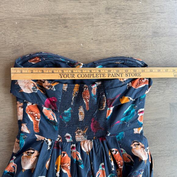Anthropologie Maeve Colorful Strapless Bird Dress, Size 6 - Picture 9 of 10